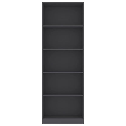 Libreria a 5 Ripiani Grigia 60x24x175 cm in Legno Multistrato