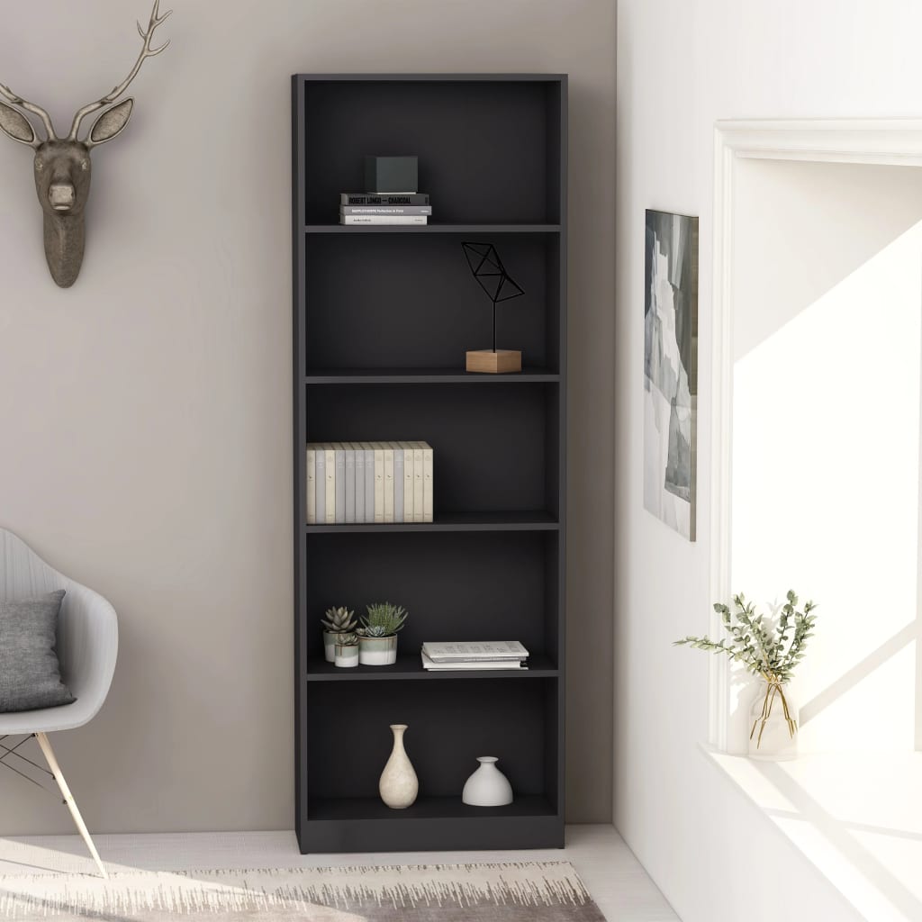 Libreria a 5 Ripiani Grigia 60x24x175 cm in Legno Multistrato