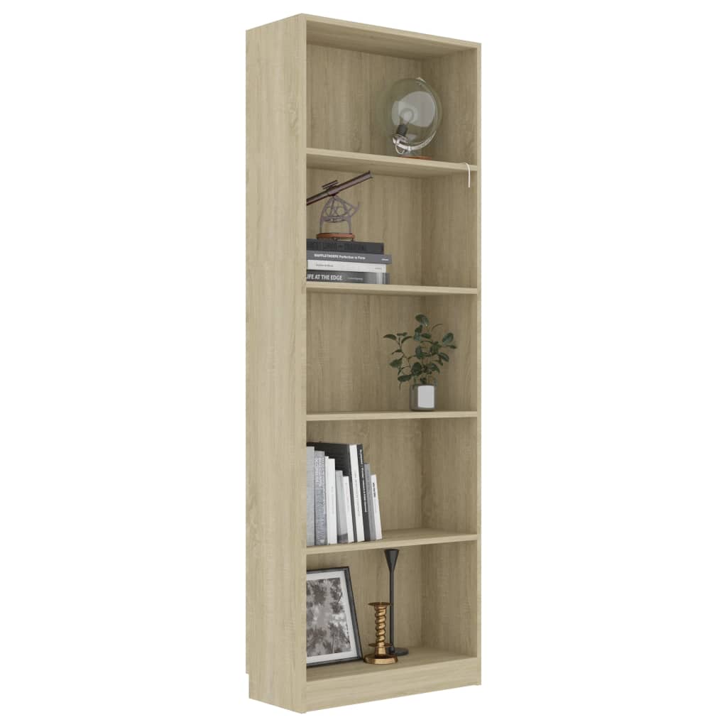 Libreria 5 Ripiani Rovere Sonoma 60x24x175 cm Legno Multistrato