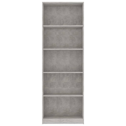 Libreria 5 Ripiani Grigio Cemento 60x24x175cm Legno Multistrato