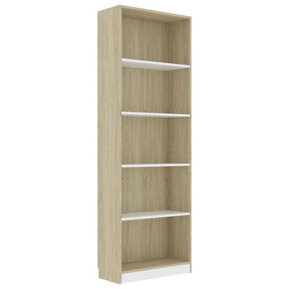 Libreria 5 Ripiani Bianco Rovere Sonoma 60x24x175cm Multistrato