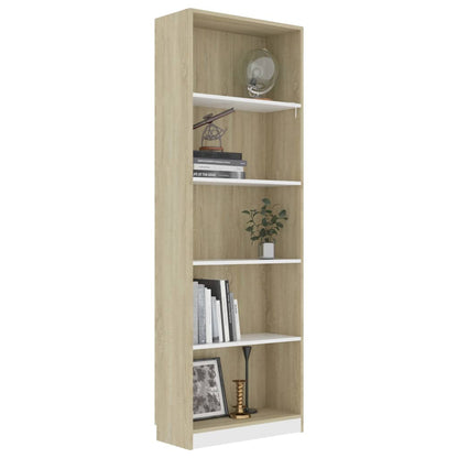 Libreria 5 Ripiani Bianco Rovere Sonoma 60x24x175cm Multistrato