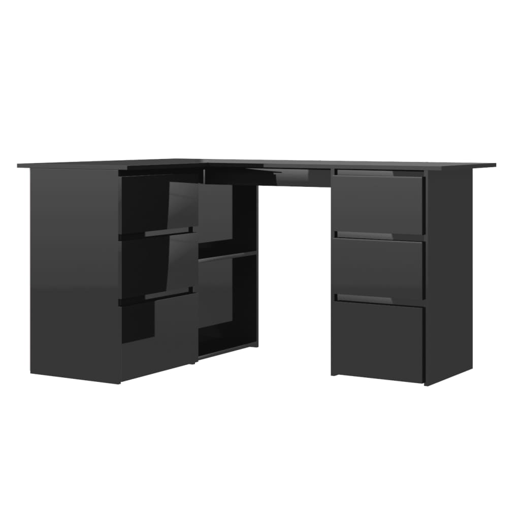 Scrivania ad Angolo Nero Lucido 145x100x76 cm Legno Multistrato
