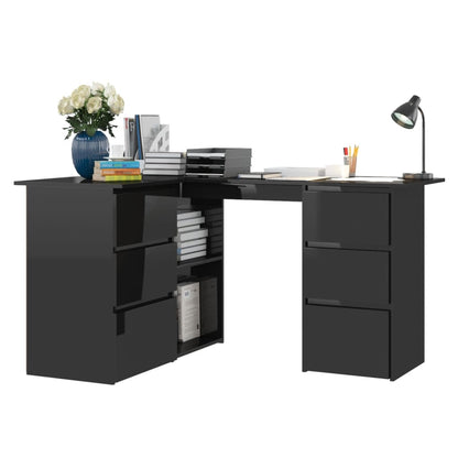 Scrivania ad Angolo Nero Lucido 145x100x76 cm Legno Multistrato