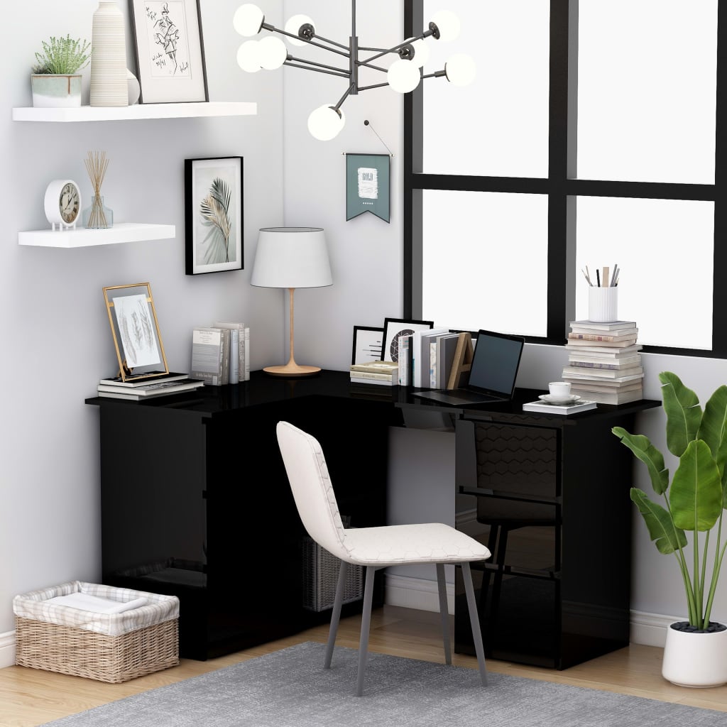 Scrivania ad Angolo Nero Lucido 145x100x76 cm Legno Multistrato