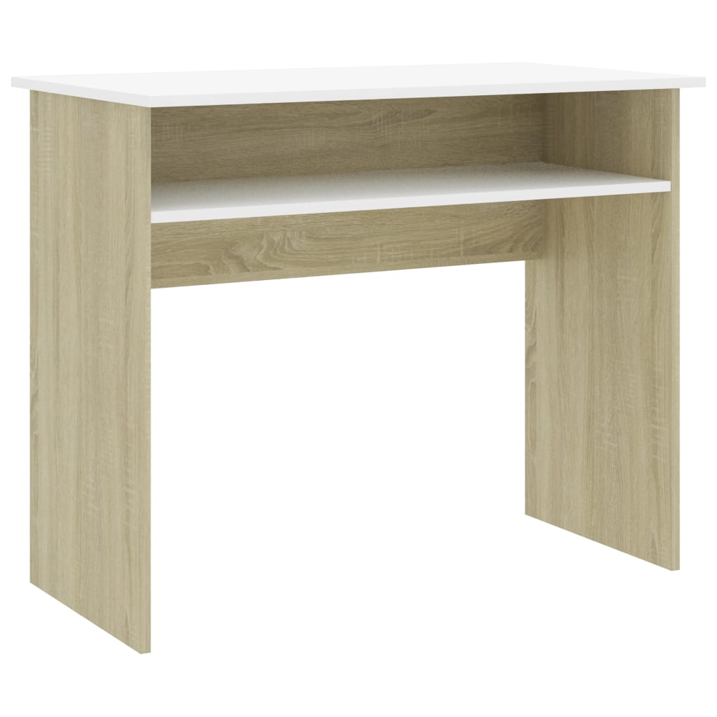 Scrivania Bianca e Rovere Sonoma 90x50x74 cm Legno Multistrato