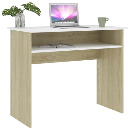 Scrivania Bianca e Rovere Sonoma 90x50x74 cm Legno Multistrato