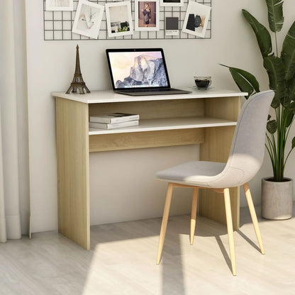 Scrivania Bianca e Rovere Sonoma 90x50x74 cm Legno Multistrato