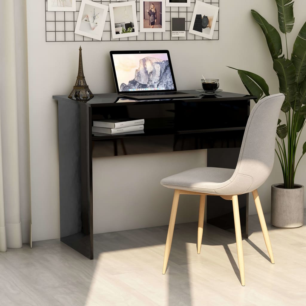 Scrivania Nero Lucido 90x50x74 cm in Legno Multistrato