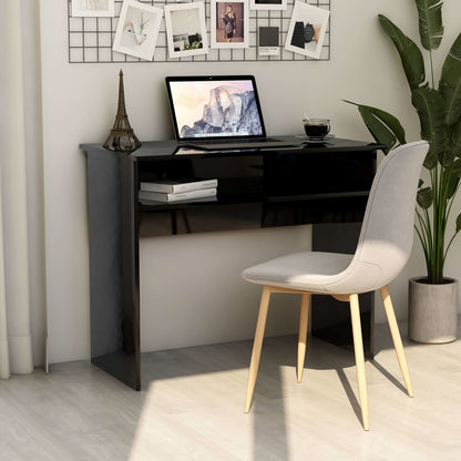 Scrivania Nero Lucido 90x50x74 cm in Legno Multistrato