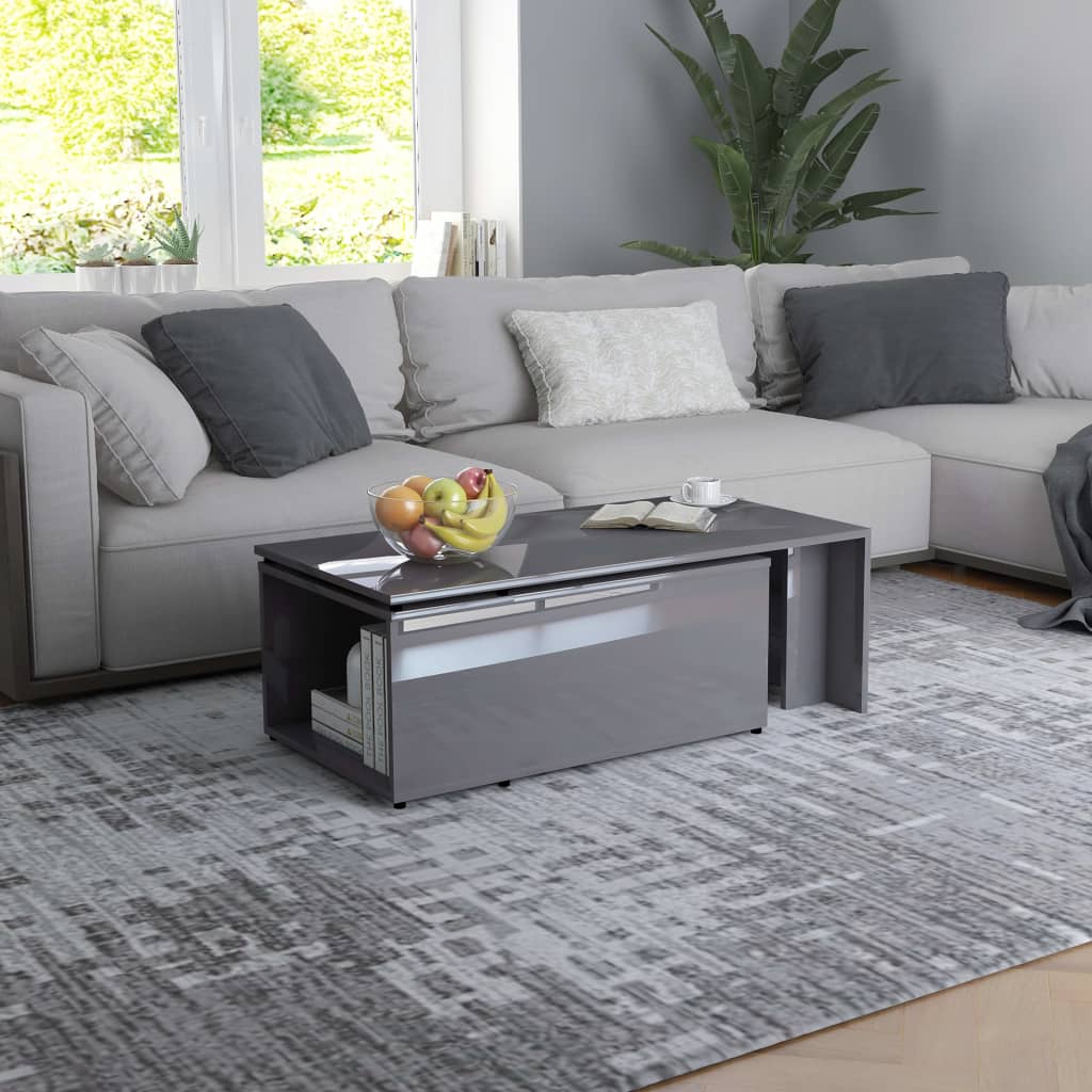 Tavolino da Salotto Grigio Lucido 150x50x35cm Legno Multistrato