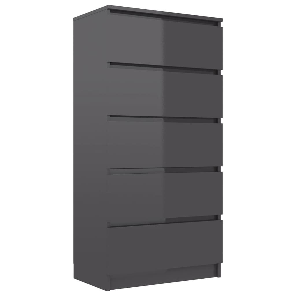 Credenza Cassetti Grigio Lucido 60x35x121 cm Legno Multistrato