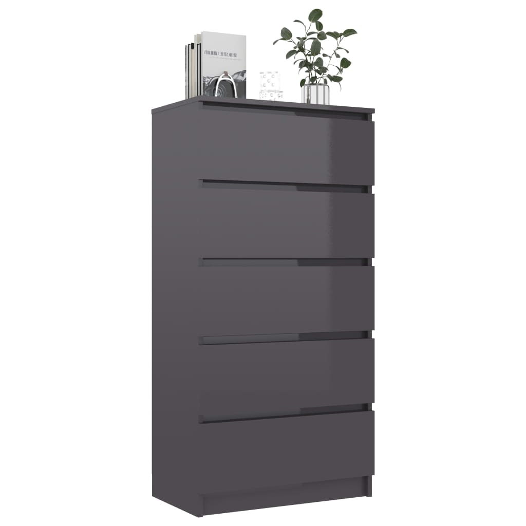 Credenza Cassetti Grigio Lucido 60x35x121 cm Legno Multistrato