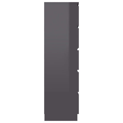 Credenza Cassetti Grigio Lucido 60x35x121 cm Legno Multistrato