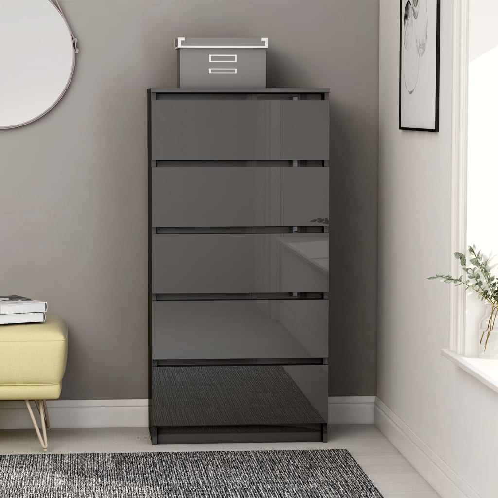 Credenza Cassetti Grigio Lucido 60x35x121 cm Legno Multistrato