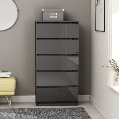Credenza Cassetti Grigio Lucido 60x35x121 cm Legno Multistrato