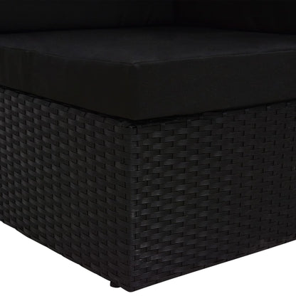 Divano ad Angolo Modulare in Polyrattan Nero