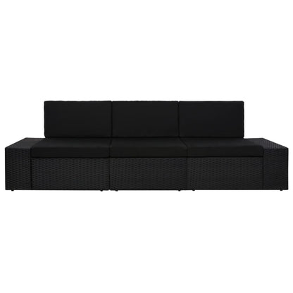 Divano Modulare a 3 Posti in Polyrattan Nero