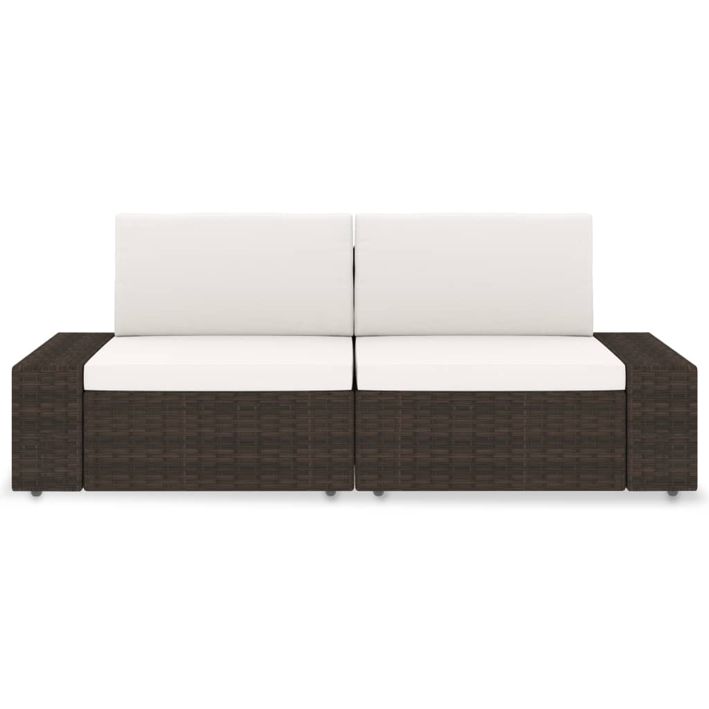 Divano Modulare a 2 Posti in Polyrattan Marrone