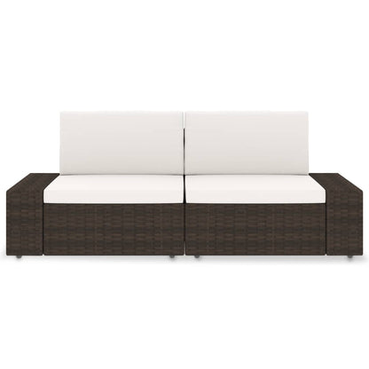 Divano Modulare a 2 Posti in Polyrattan Marrone