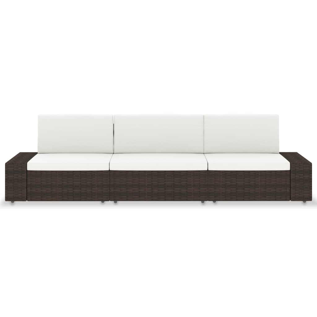 Divano Modulare a 3 Posti in Polyrattan Marrone
