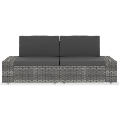 Divano Modulare a 2 Posti in Polyrattan Grigio
