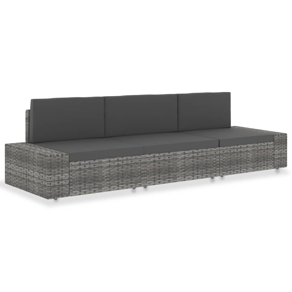 Divano Modulare a 3 Posti in Polyrattan Grigio