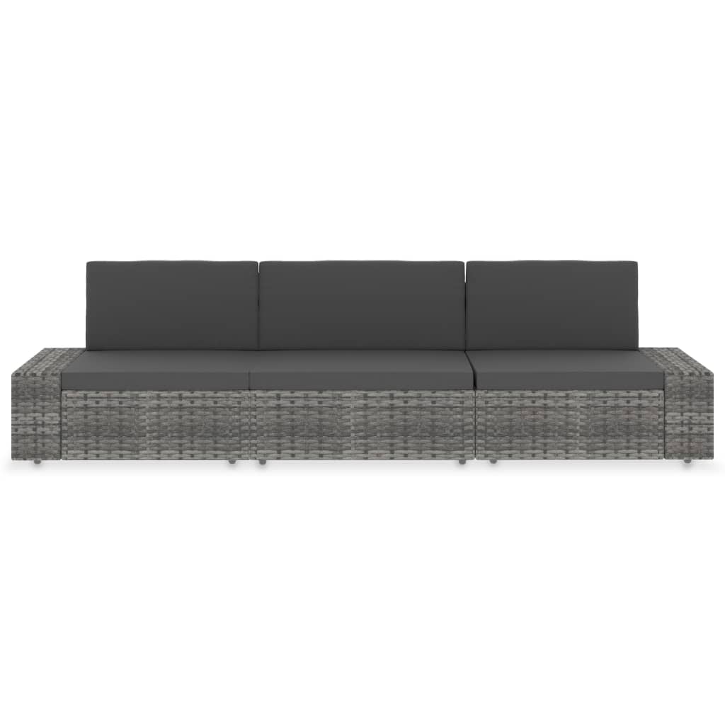 Divano Modulare a 3 Posti in Polyrattan Grigio