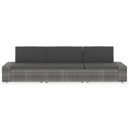 Divano Modulare a 3 Posti in Polyrattan Grigio
