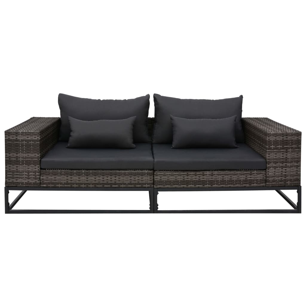 Set Divani da Giardino 2 pz con Cuscini in Polyrattan Grigio