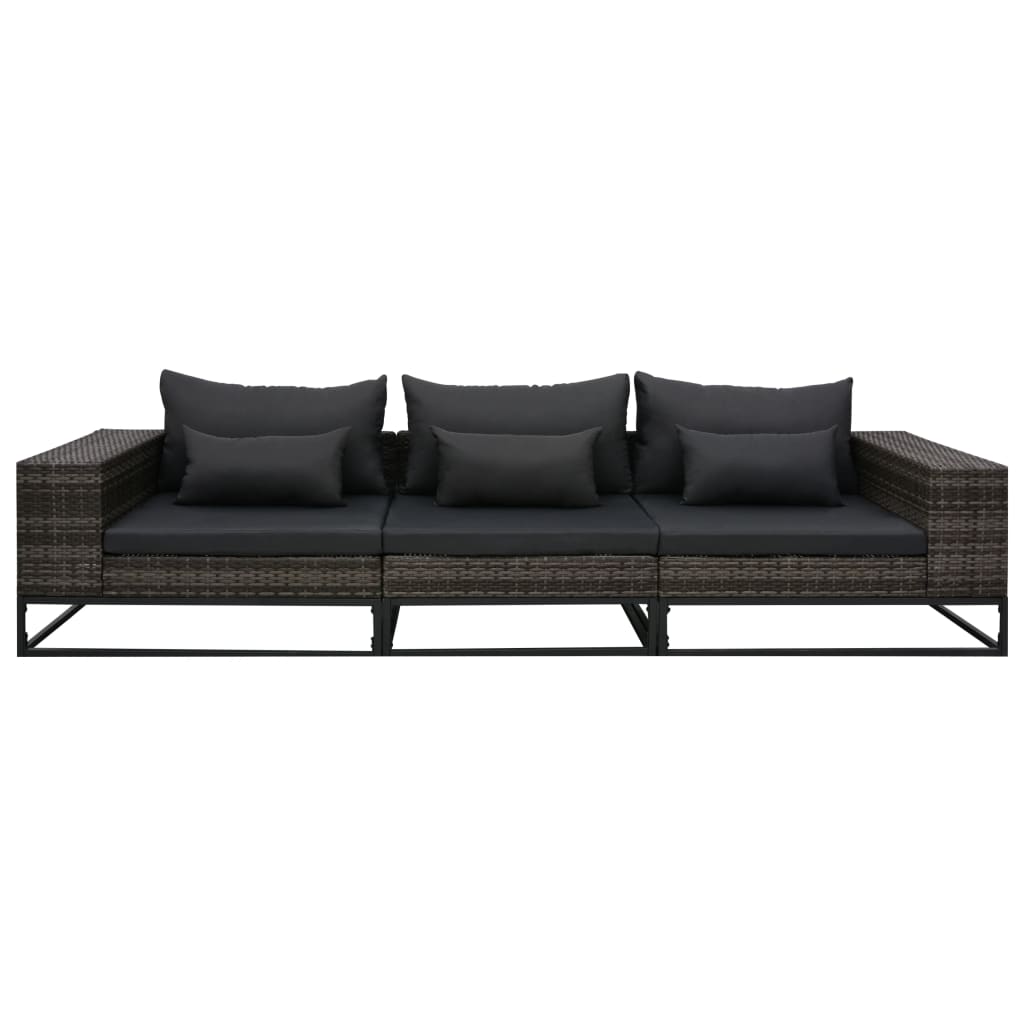 Set Divani da Giardino 3 pz con Cuscini in Polyrattan Grigio
