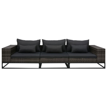 Set Divani da Giardino 3 pz con Cuscini in Polyrattan Grigio