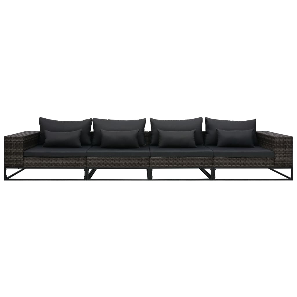 Set Divani da Giardino 4 pz con Cuscini in Polyrattan Grigio