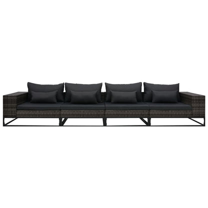 Set Divani da Giardino 4 pz con Cuscini in Polyrattan Grigio