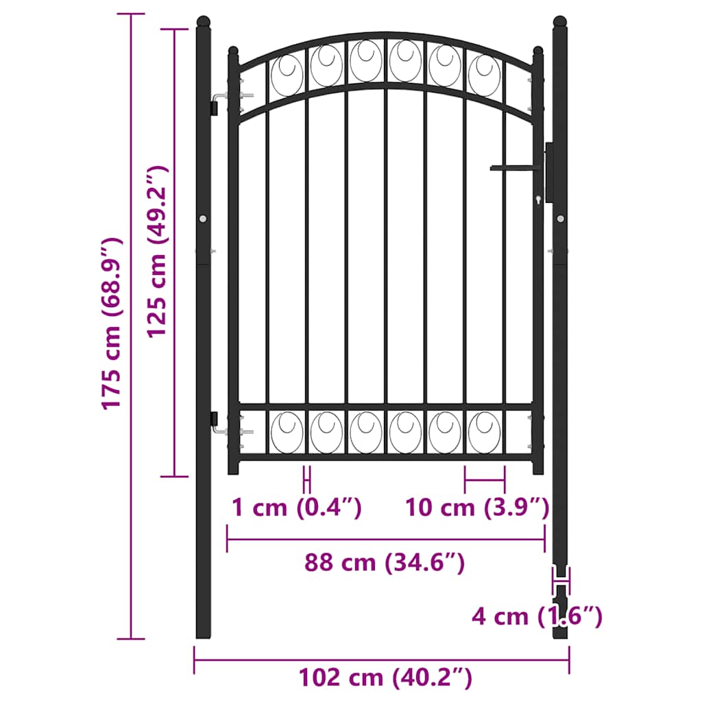 Cancello per Recinzione ad Arco in Acciaio 100x98,5 cm Nero