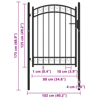 Cancello per Recinzione ad Arco in Acciaio 100x98,5 cm Nero