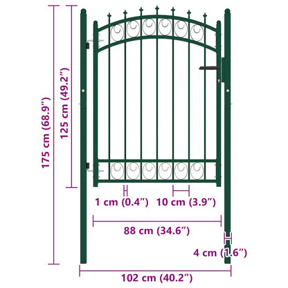 Cancello per Recinzione con Punte in Acciaio 103x109,5 cm Verde