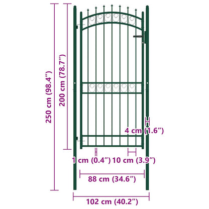 Cancello per Recinzione con Punte in Acciaio 103x147 cm Verde