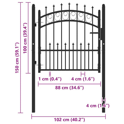 Cancello per Recinzione con Punte in Acciaio 104x87 cm Nero
