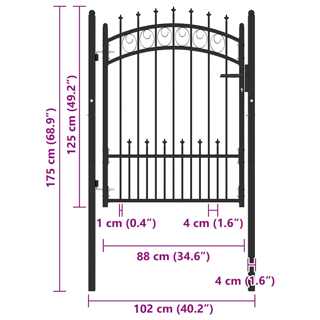 Cancello per Recinzione con Punte in Acciaio 104x109,5 cm Nero