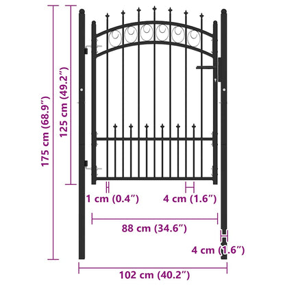 Cancello per Recinzione con Punte in Acciaio 104x109,5 cm Nero