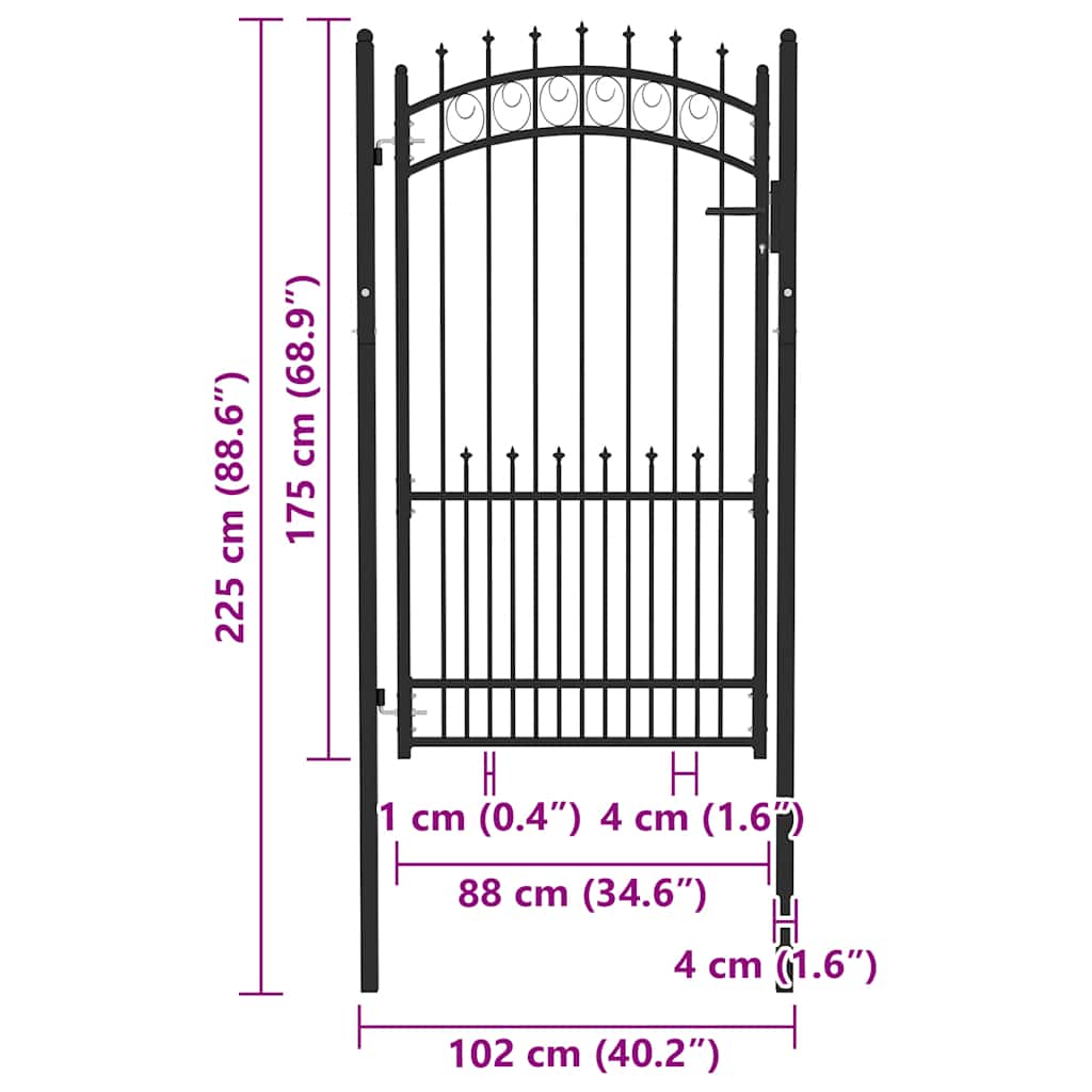 Cancello per Recinzione con Punte in Acciaio 104x134,5 cm Nero