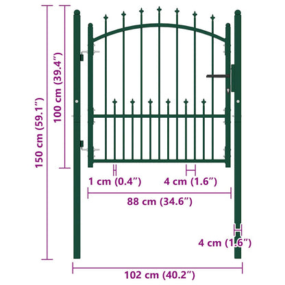 Cancello per Recinzione con Punte in Acciaio 104x97 cm Verde