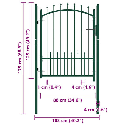 Cancello per Recinzione con Punte in Acciaio 104x109,5 cm Verde