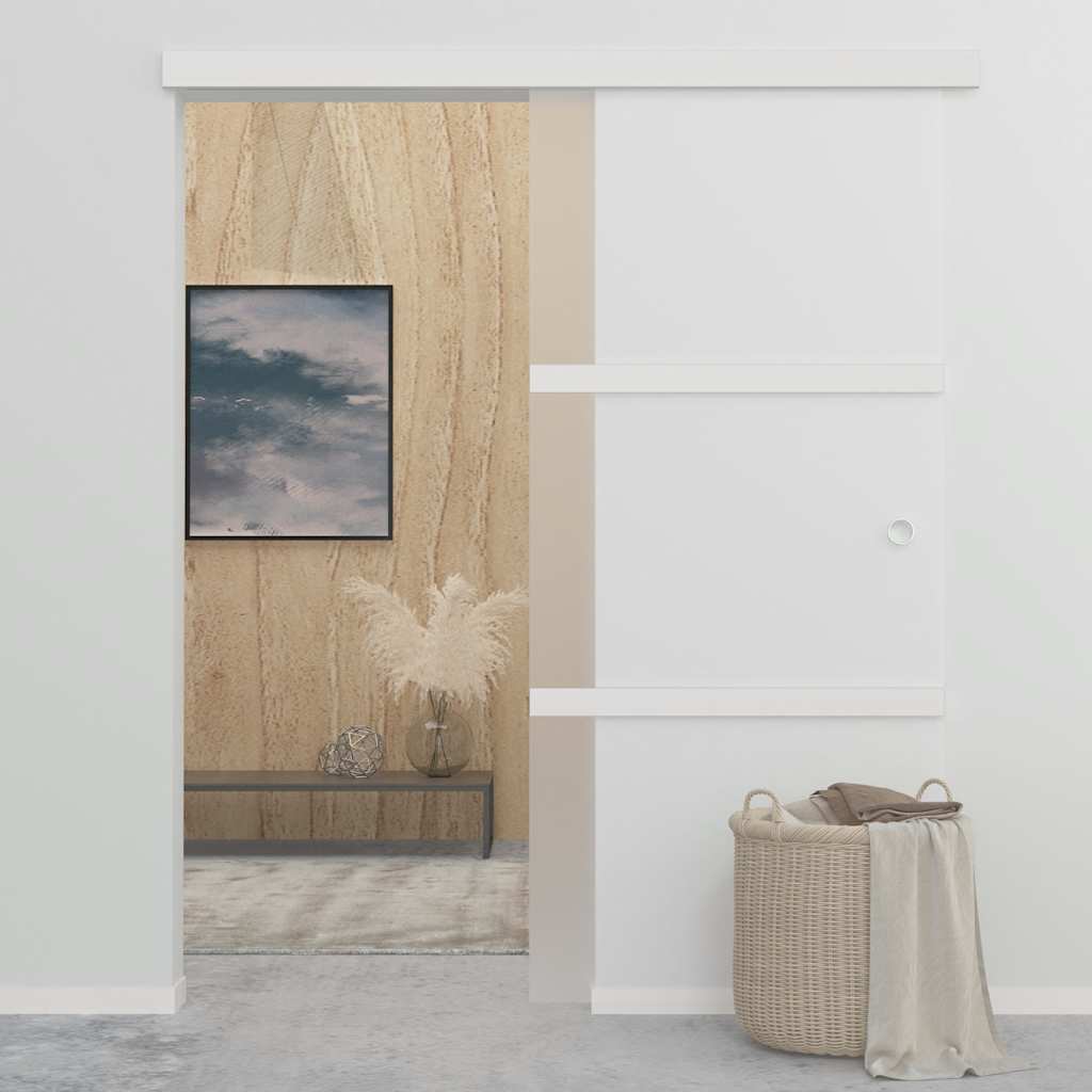 Porta Scorrevole in Vetro ESG e Alluminio 90x212cm Argento