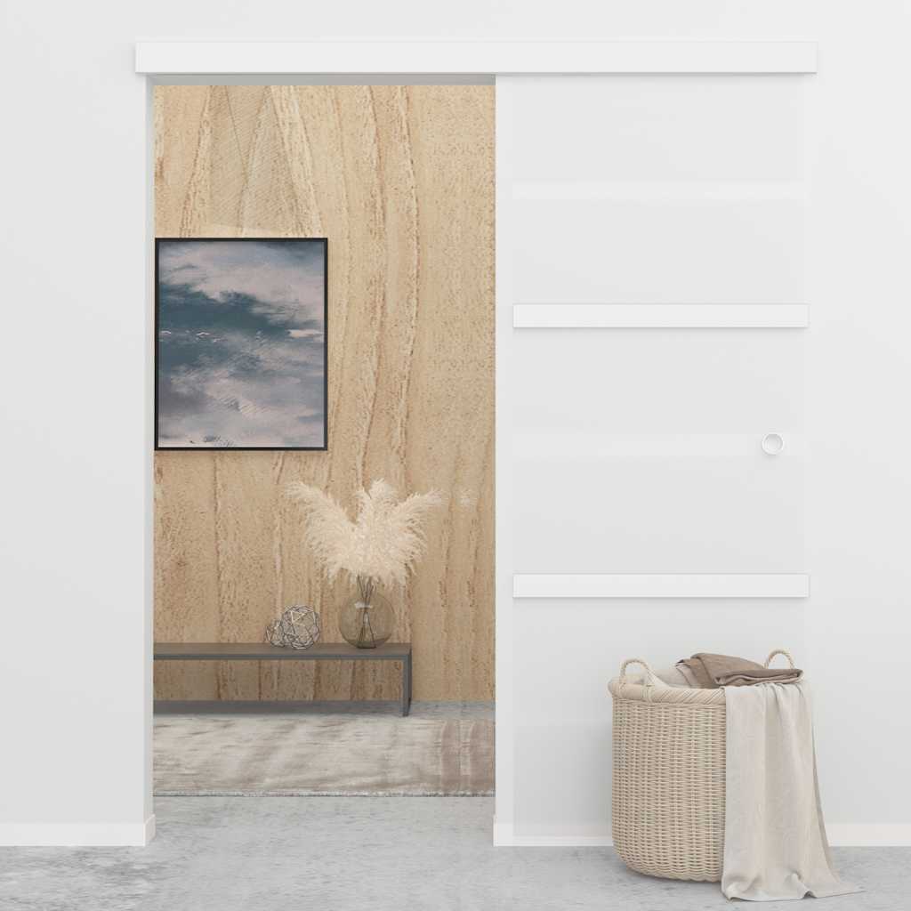 Porta Scorrevole in Vetro ESG e Alluminio 76x212 cm Argento