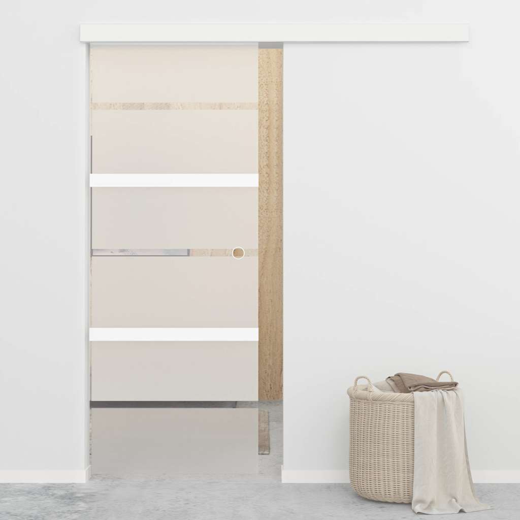 Porta Scorrevole in Vetro ESG e Alluminio 76x212 cm Argento