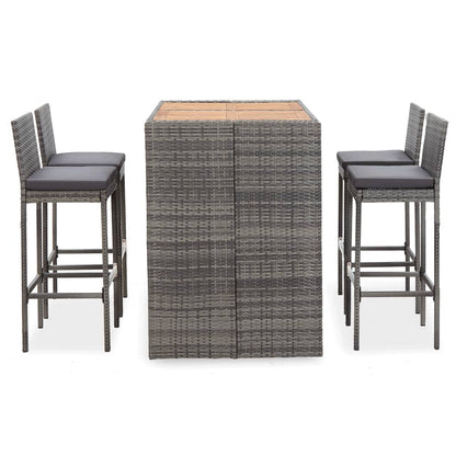 Set da Bar da Giardino 5 pz Polyrattan e Legno Acacia Grigio