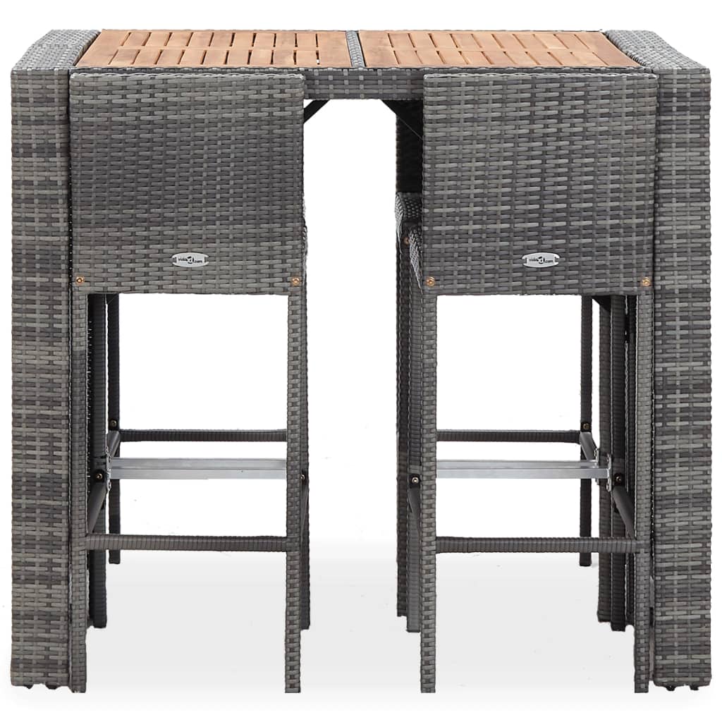Set da Bar da Giardino 5 pz Polyrattan e Legno Acacia Grigio