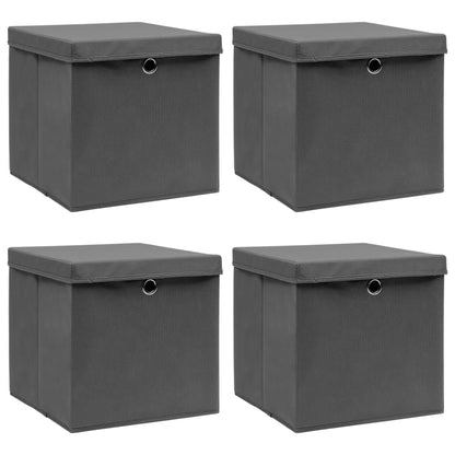 Scatole Portaoggetti con Coperchi 4pz Grigi 32x32x32 cm Tessuto